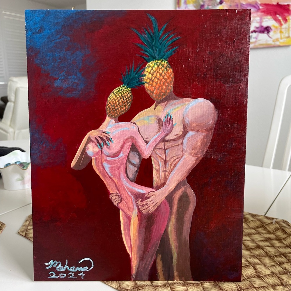 Original art hand painting Pineapple Lovers